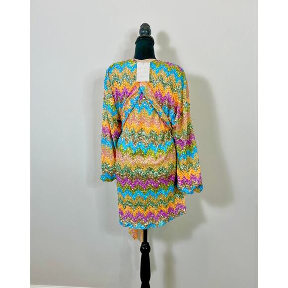 Show Me Your Mumu Sure Thing Mini Dress Wavy Sequins Sz XL Long Sleeve Colorful - Picture 3 of 6